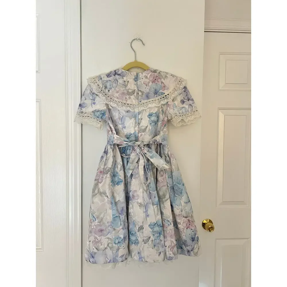 80s Vintage Jessica McClintock Girl's Pastel Floral Special Occassion Dress